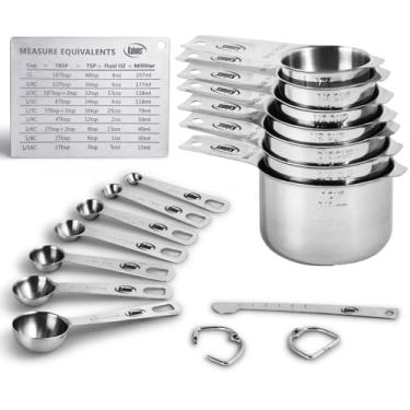 Imagem de Conjunto de copos medidores Kaluns, colheres medidoras, 16 peças de aço inoxidável, copo e colheres de medição, inclui cartão de nivelador e medidas, resistente, resistente ao calor e à ferrugem
