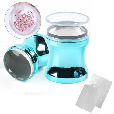 Imagem de Carimbo de unha Francesinha com placa e raspador azul