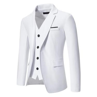 Imagem de Blazer masculino falso, duas peças, cor sólida, paletó, lapela com entalhe, Branco, XG