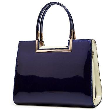 Imagem de ZiMing Malas de couro envernizado brilhante para mulheres com alça superior bolsa bolsa bolsa feminina média sacola de ombro elegante, Azul, One Size