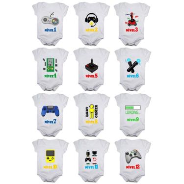 Imagem de Kit Body Bebê Mesversario Manga Curta Vídeo Game 12 Bodies 1 a 12 Meses