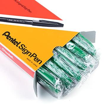 Imagem de Pentel Caneta com ponta de fibra, tinta verde, caixa com 12 (S520-D)