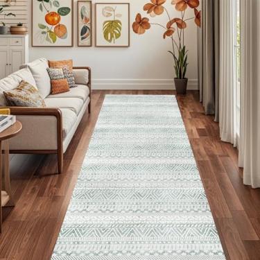 Imagem de Tapetes de corredor 6,5 x 1,7 m Boho para corredores, tapete lavável, tapete branco e verde, corredor de entrada antiderrapante para quarto, cozinha, lavanderia