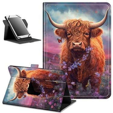 Imagem de Capa para tablet Walmart Onn 26.4 cm Pro 2023 (modelo: 100110603) Dluggs capa protetora inteligente com rotação de 360 graus para tablet Walmart Onn 10,4 polegadas Pro - linda vaca Highland