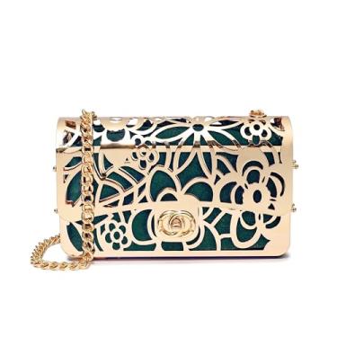 Imagem de CARIEDO Bolsa feminina para noite elegante bolsa clutch requintada veludo metal vazado bolsas formatura festa de casamento (preto), Verde 5701, Estilo Gatsby