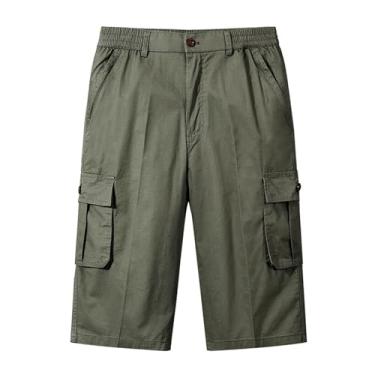 Imagem de Generic Calça cargo masculina cropped casual abaixo do joelho calça tática cintura elástica calça de treino ao ar livre, Y3-Army Green, XGG