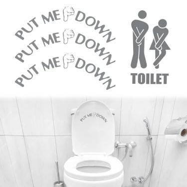 Imagem de Fssqii 4 peças Put Me Down adesivos de porta de assento de vaso sanitário para casa de banho, café, restaurante, escritório, loja, transparentes, à prova d'água, adesivos de decoração de parede