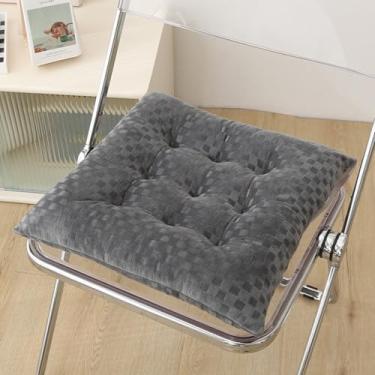 Imagem de GMWARDDF Almofada quadrada super macia de veludo cotelê durável com laços antiderrapante almofada para cadeira de escritório de cor sólida para cadeira de escritório para cadeira de mesa