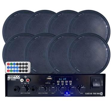 Imagem de Receiver Fanfico Bluetooth + 8 Arandelas Preto Som Ambiente