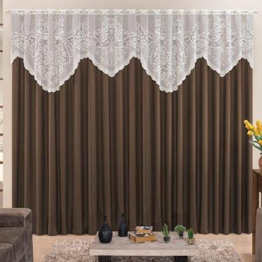 Imagem de Cortina 2,00m X 1,70m Do Momento Sala Quarto Renda Com Microfibra P Varão Tabaco