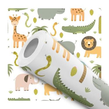 Imagem de Papel De Parede Adesivo Safari Branco Bicho Quarto Bebê 2m - DELIQUADR