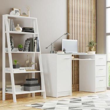 Imagem de Escrivaninha Madesa Alaska + Estante Escada - Branco, Branco