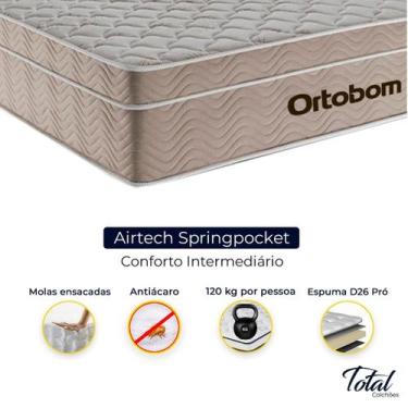 Imagem de Cama Box Baú Bipartido Casal Cinza e Colchão Airtech Springpocket Mola