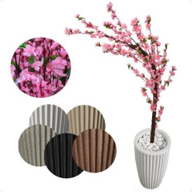 Imagem de Cerejeira Artificial Rosa Bebê De Galho Curvo Vaso Decoração - Flor de