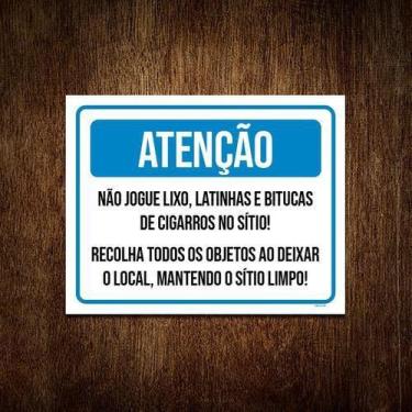 Imagem de Placa Atenção Não Jogue Lixo Mantenha Sítio Limpo 18X23 - Sinalizo.Com