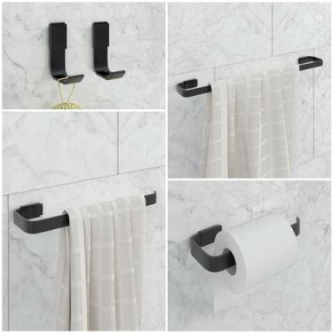 Imagem de Kit De Acessórios Banheiro 5 Peças Stander 2 Cabides Preto - JGC COMER