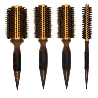 Imagem de Combo 4 Escovas Profissionais Termicas Metalicas Cerdas Javali E Nylon