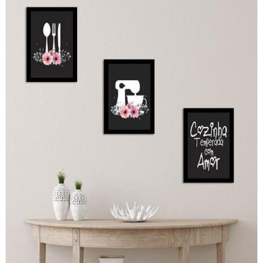Imagem de Kit com 3 Quadros Decorativos de Parede Sala Quarto Abstrato Frases 20