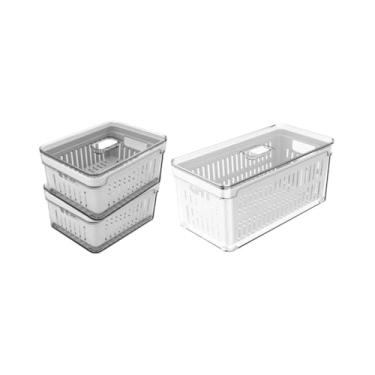 Imagem de OU Organizador de Geladeira Armário Cozinha, Caixas Plásticas Acrílicas para Legumes, Frutas, Saladas, Livre de BPA (KIT - 9,4L)