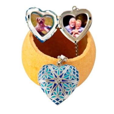 Imagem de Relicário Coração Esmaltado Médio Prateado Azul