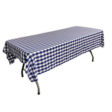 Imagem de LA Linen Toalha de mesa retangular quadriculada 152 cm x 274 cm, 60 x 108, azul royal e branco