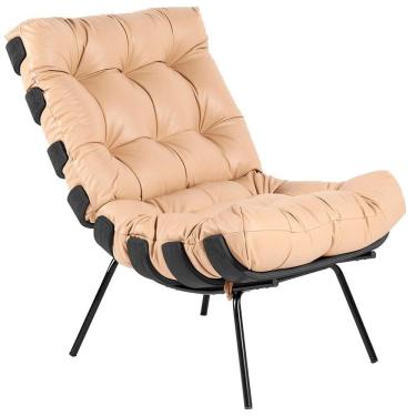 Imagem de Poltrona Costela Preto L04 Couro Bege