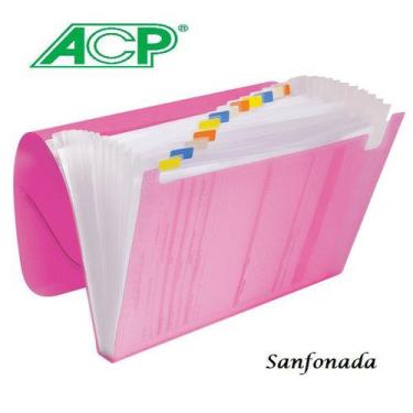 Imagem de Pasta Sanfonada Plastica A4 12 Divisões Cores A Escolha ACP,  Rosa