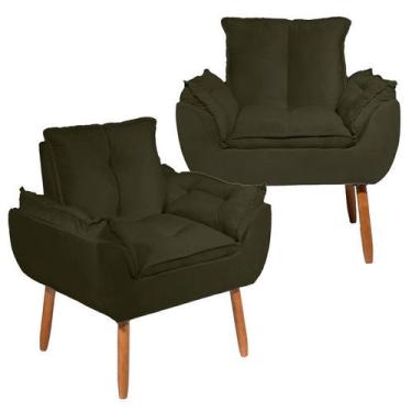 Imagem de Kit 2 Poltronas Decorativa Opala Tecido Suede Marrom Pés Palito - WD D