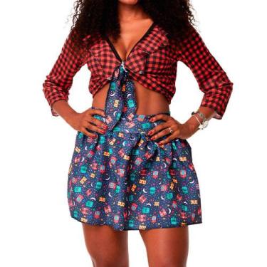 Imagem de Saia Junina Feminina Adulta Conjunto Com Camisa Xadrez Vermelha Roupa 