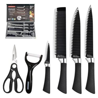 Imagem de Kit de Conjunto Facas Tesoura Descascador Cozinha Gourmet 6 Peças Pret
