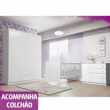 Imagem de Jogo de Quarto para Bebê Helena com Guarda-Roupa 4 Portas + Cômoda + B