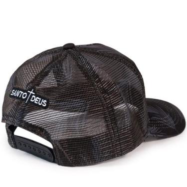 Imagem de Boné Floral Santo Deus Preto Cinza