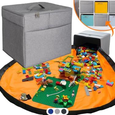 Imagem de Organizador de brinquedos GG e tapete de brincar – Bolsa/caixa de armazenamento para crianças, meninos, meninas, berçário, sala de jogos – Cesta para montar tijolos/blocos – Caixote de cubo de tecido
