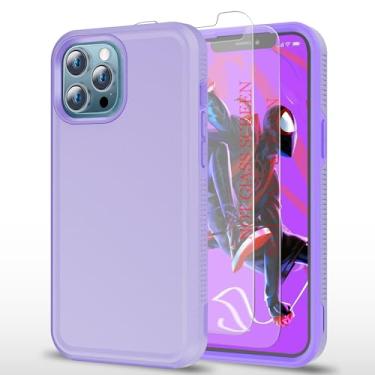 Imagem de AYMECL Capa para iPhone 12 Pro Max, [proteção contra quedas de grau militar de 15 pés] pacote com 2 [protetores de tela autorreparáveis], capa resistente à prova de choque, roxa