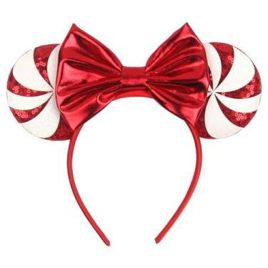Imagem de Christmas Mouse Ears Headband Peppermint Snowflakes Hairband Sequin Bow Hair Hoop Headpiece for Party Favors