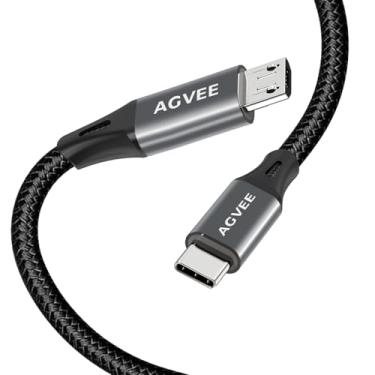 Imagem de AGVEE Pacote com 2 cabos USB-C OTG para micro USB, carregador trançado, cabo de sincronização de dados, adaptador de fio de carregamento para Samsung Galaxy S7 S6, J7, J3, LG, PS4, Kindle, controle