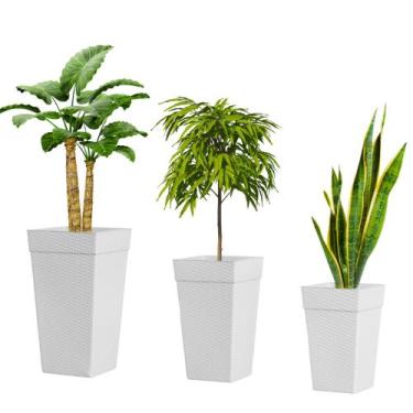 Imagem de Kit 3 Vasos Coluna Luxo Rattan Plástico 28l/17l/10l Jardim Plantas Flo