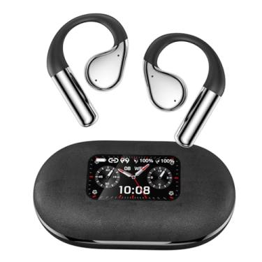 Imagem de Waillynice Fones de ouvido Bluetooth 5.4 abertos, fones de ouvido sem fio esportivos sobre fones de ouvido microfone embutido com ganchos de ouvido 50H Playtime Fones de ouvido com tela de LED (tela