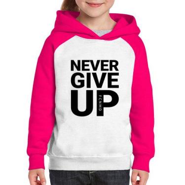Imagem de Moletom Infantil Never give up - Foca na Moda, Branco, Rosa, 8