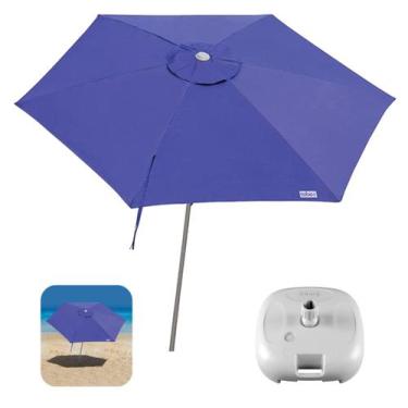 Imagem de Kit Ombrelone Guarda Sol 2,4m Sombreiro Alumínio Malibu Azul Base Plás