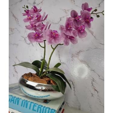Imagem de Arranjo Com 2 Orquídeas Violeta Vaso Prata 22cm - FLORESCER DECOR