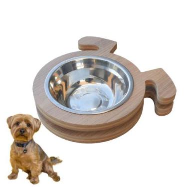 Imagem de Comedouro Elevado Cachorro Pet MDF Au Au - Inox - Maderacco