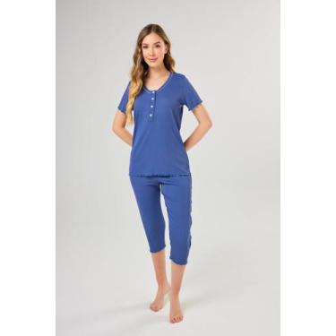 Imagem de Pijama Feminino Liganete Canelado Pescador Carol - Praqnome, Azul, M