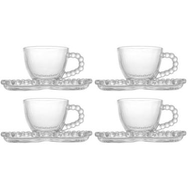 Imagem de Conjunto de 4 Xícaras de Café de Cristal com Pires Coração Pearl 85ml 