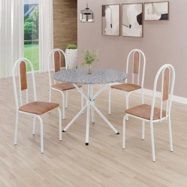 Imagem de Conjunto Sala de Jantar Mesa Redonda 75cm Tampo Granito Ocre 4 Cadeira
