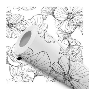 Imagem de Papel de Parede Adesivo Floral Lineart Preto e Branco Moderno Quarto S