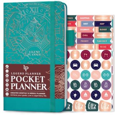 Imagem de Legend Planner Bolso – Diário e calendário de objetivos mensais e semanais sem data para produtividade, mini organizador de vida perfeito para bolsa, tamanho: 8,9 cm x 15,7 cm capa dura – verde