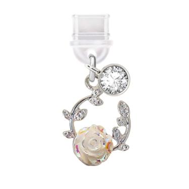 Imagem de ELISE & FONDA TP464 Tipo-C porta de carregamento antipoeira plug love rose guland pingente de celular para iPhone 15/16/Samsung/OnePlus/Xiaomi/oppo telefones Android (branco), approx. 1.8 cm (L) x 0.6