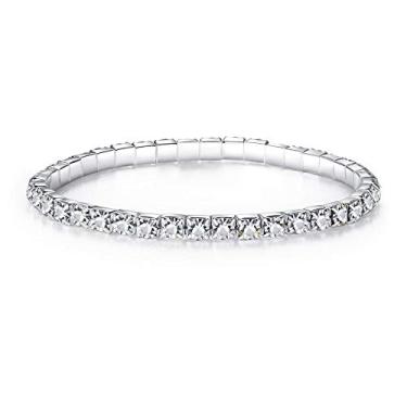 Imagem de MIXIA Pulseiras de Luxo Multicamadas Brilhantes de Cristal Elástico para Mulheres Pulseira de Tênis Força Elástica, One Size, Cristal liga metálica Cristal