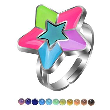 Imagem de COLORFUL BLING Anéis de humor de paz com lua amor coração estrela borboleta mudança de cor luminosa anel de dedo para mulheres joias de desenho animado, Metal Cristal, Liga metálica.